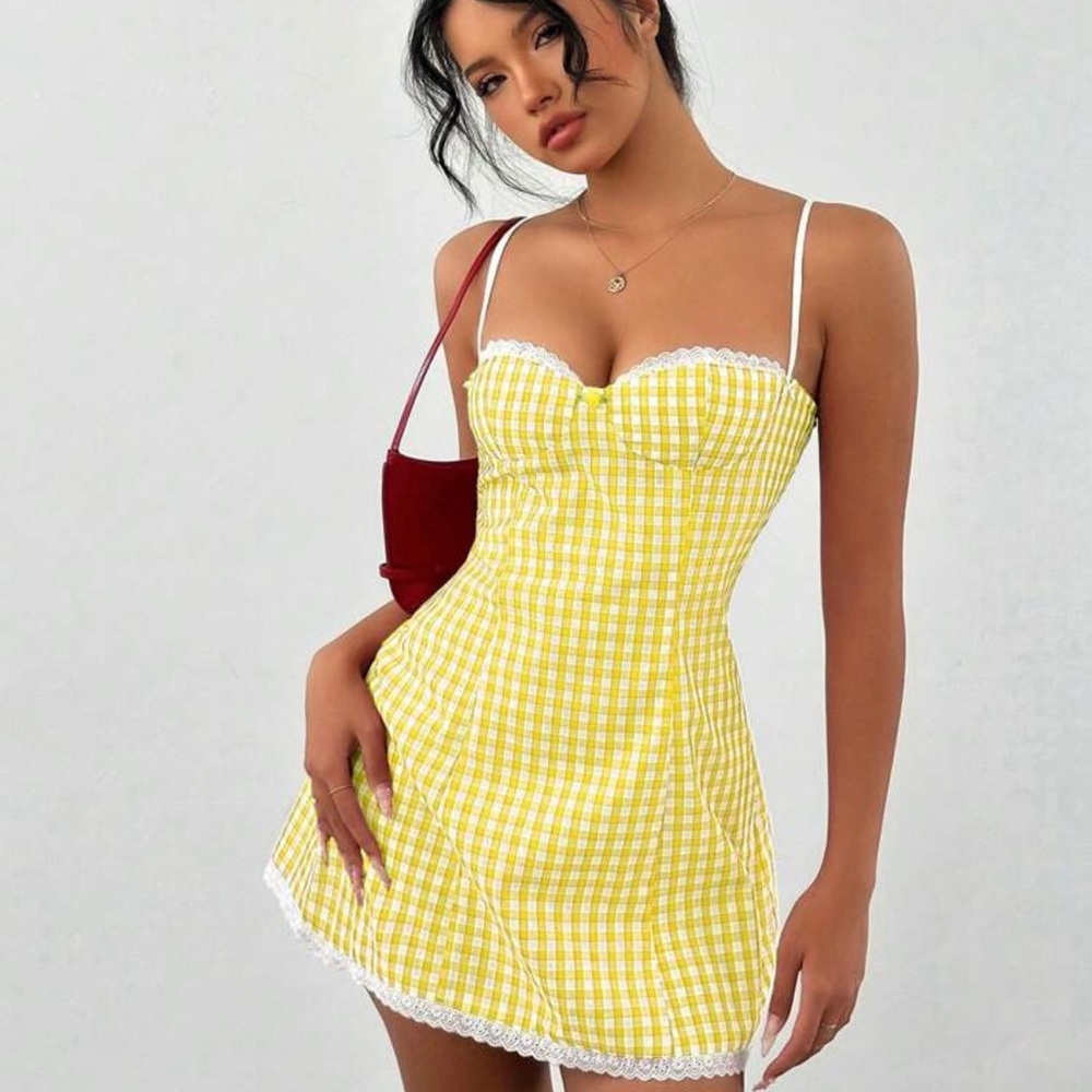 Aloruh Women Camisole Bodice Mini A-Line Lace Trim Bodycon Dress - Picture 1 of 4